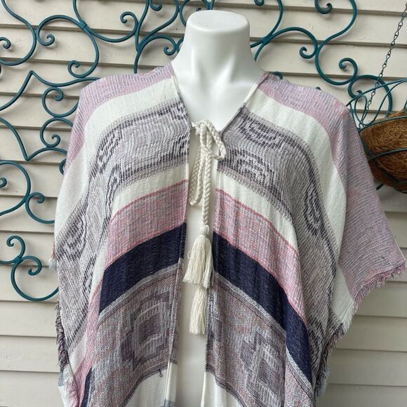 Caslon Womens Kimono Cardigan Open Front Tasseled Short Sleeve Boho One Size - Picture 14 of 16